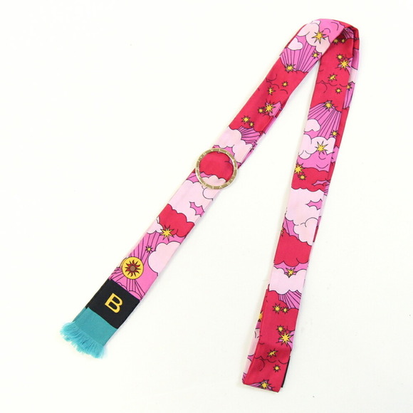 BVLGARI Scarf & Ring Set Pink 100% Silk Ribbon Scarf Bag Charm 2-Piece W...